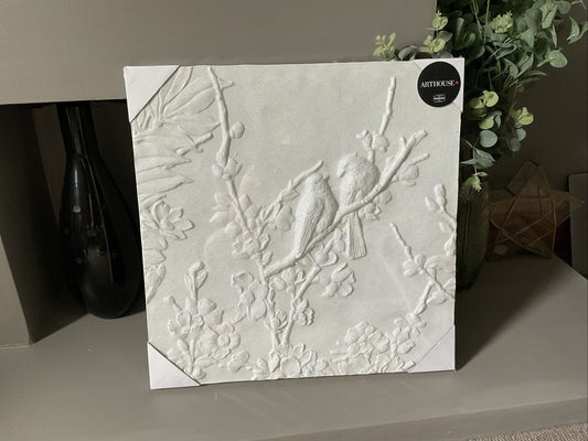 Large White Blossom Birds 3d Glitter Canvas Wall Art Picture 60 X 60  RRP £50.00