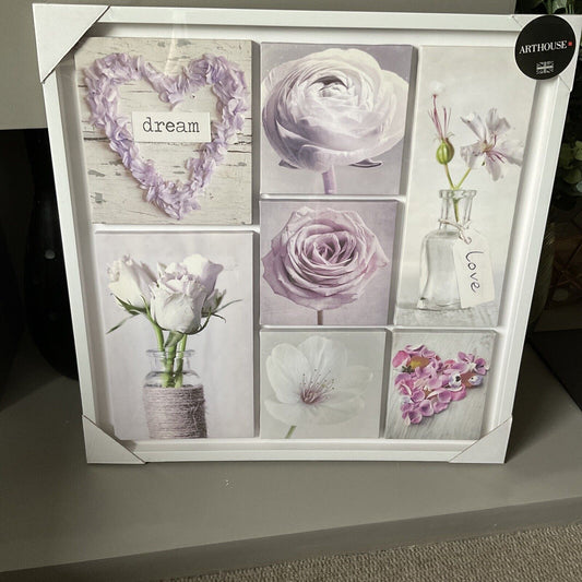 Pretty Floral Multi Canvas White Framed Large Size 90 X 90  Wall Art RRP£60