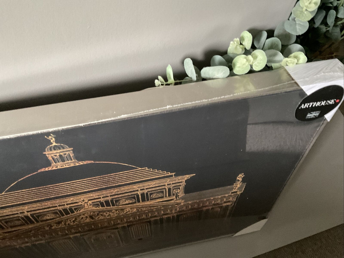 Black Gold Acitectual  60 X 90cm Approx RRP £80 Gold Framed Canvas Wall Hanging