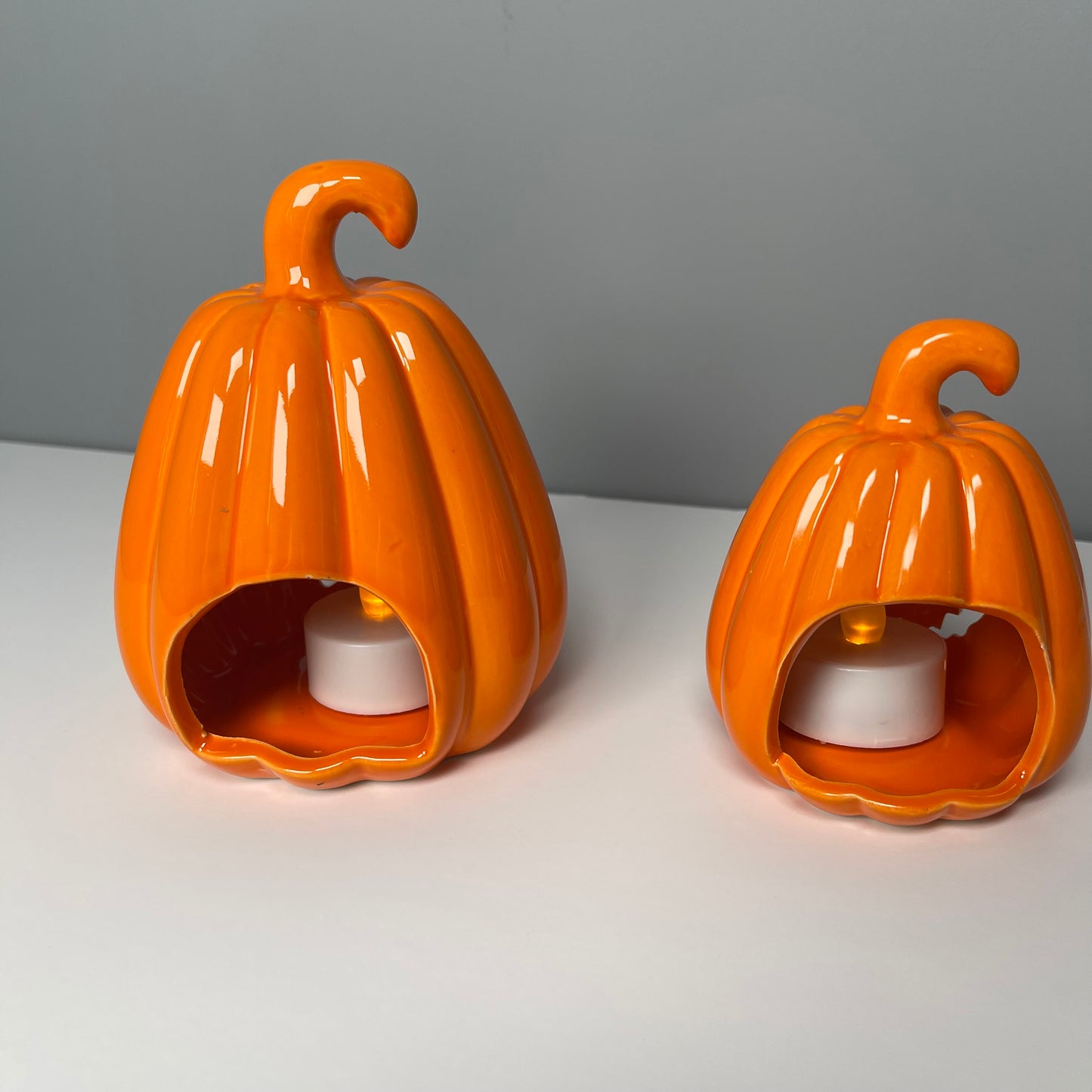 Glossy Orange Carved Pumpkin Lantern