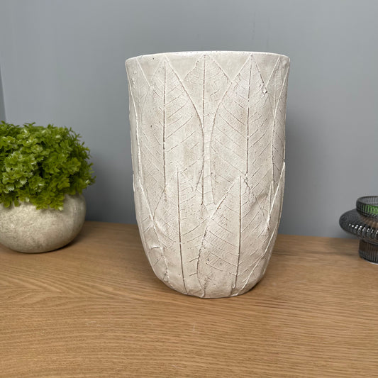 White Leaf Embossed Vase