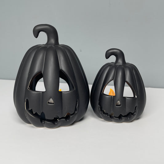 Matt Black Carved Pumpkin Lantern
