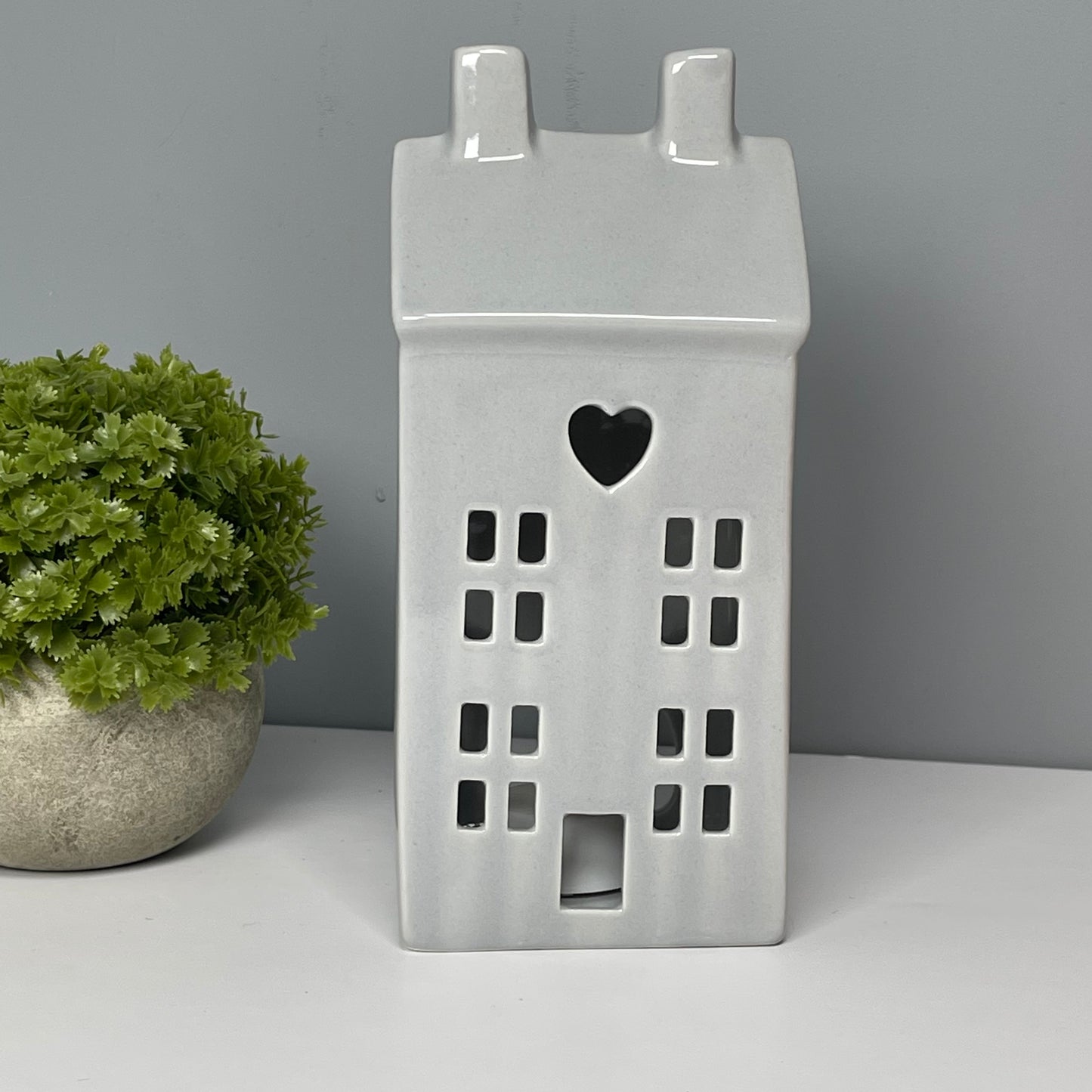 Grey House Tealight Holder with Led Tealight