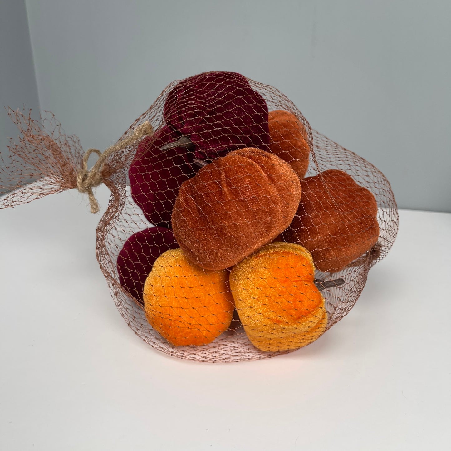 Bag of Velvet Pumpkins - Brown, Burgundy & Orange