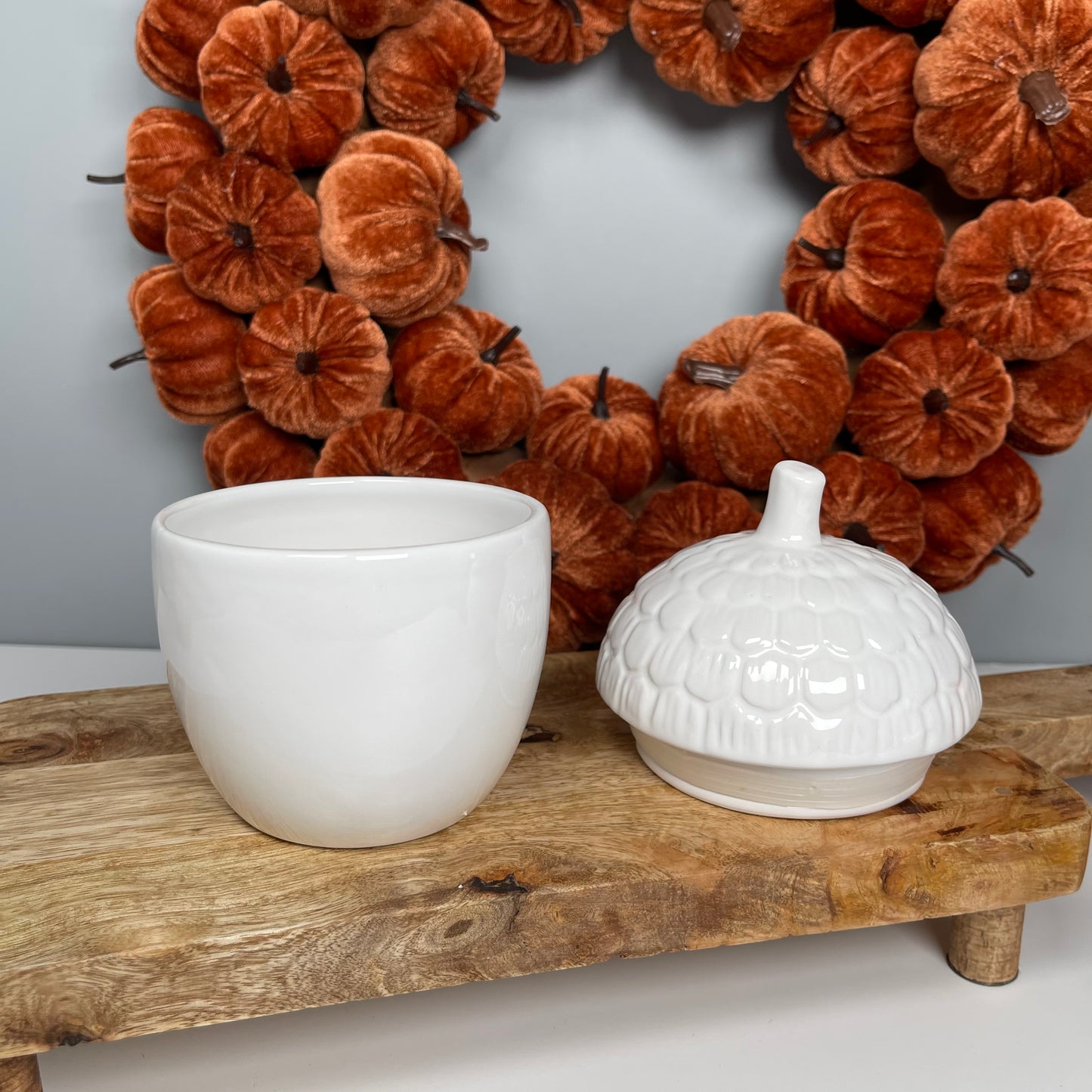 White Rustic Acorn Storage Pot in 2 sizes