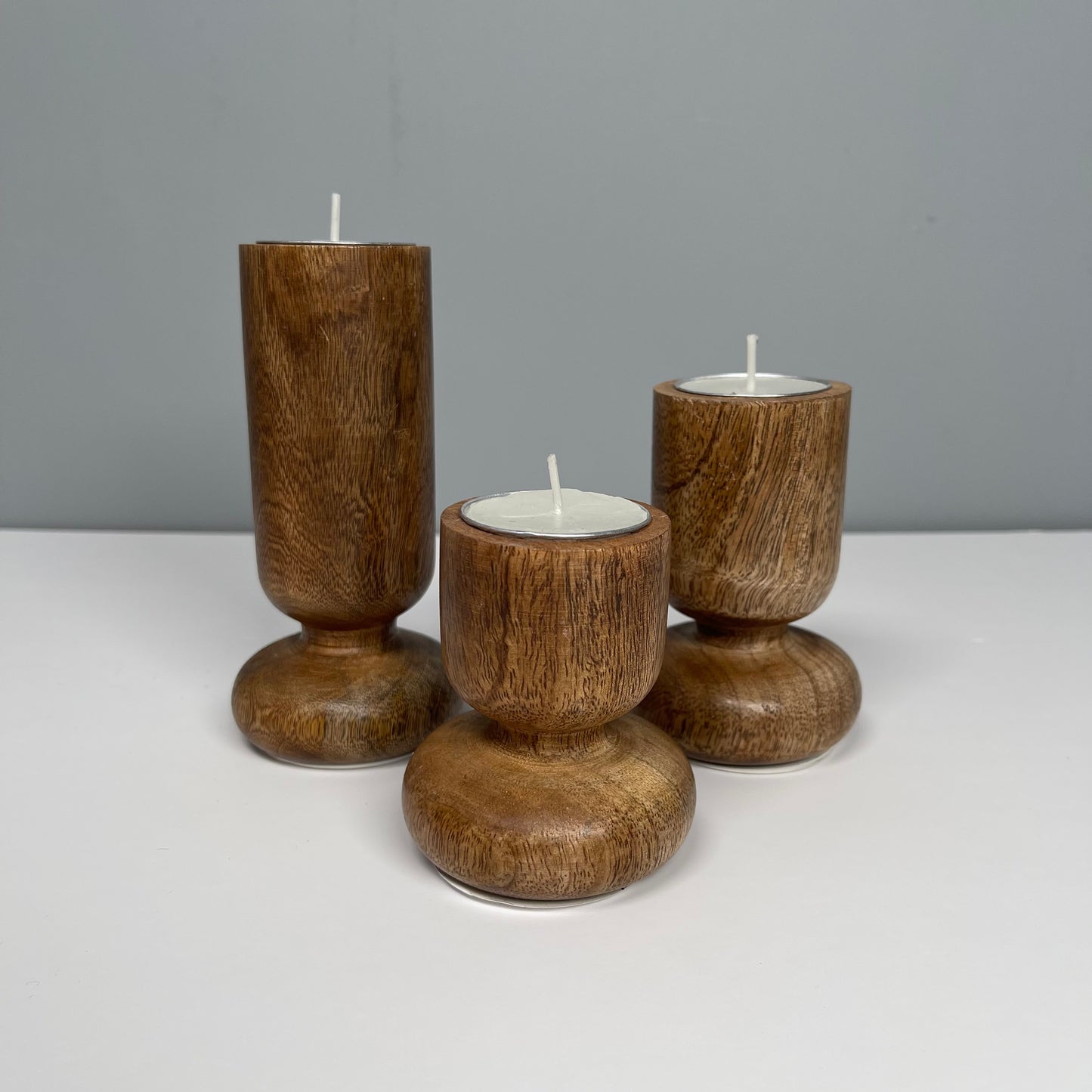 Rustic Mango Wood Tea Light Candle Holders - Set of 3