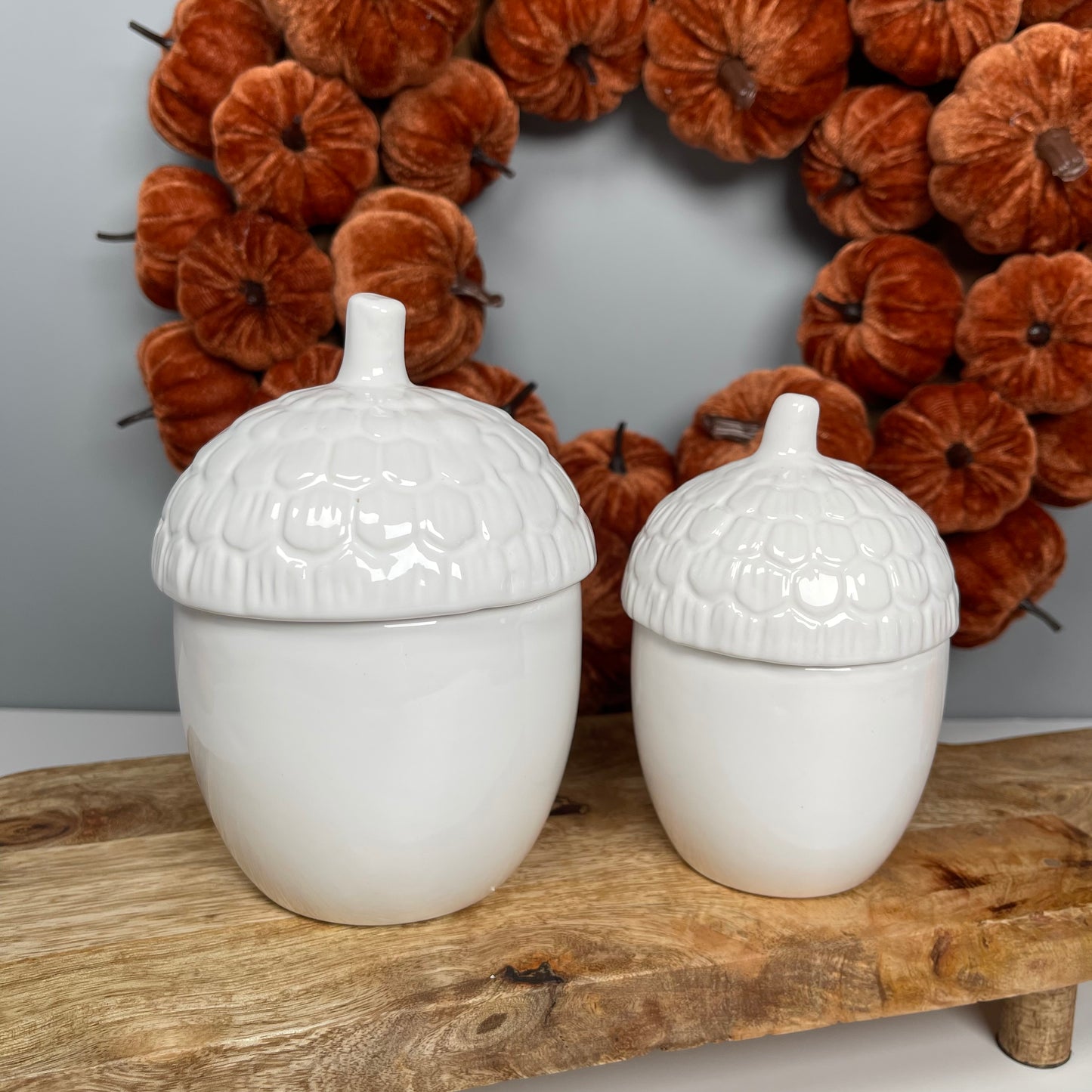 White Rustic Acorn Storage Pot in 2 sizes