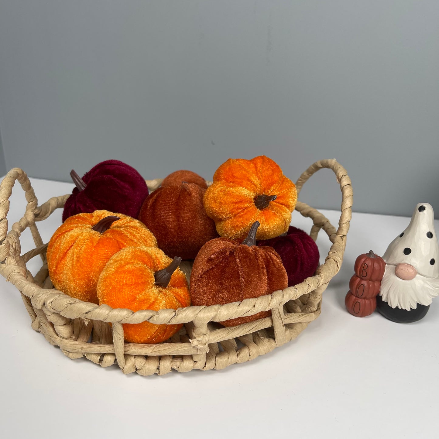 Bag of Velvet Pumpkins - Brown, Burgundy & Orange