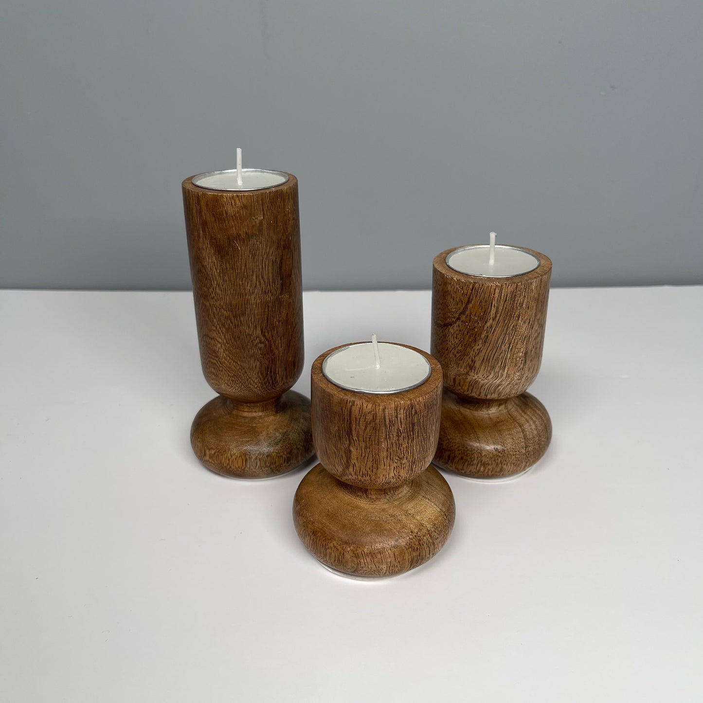 Rustic Mango Wood Tea Light Candle Holders - Set of 3