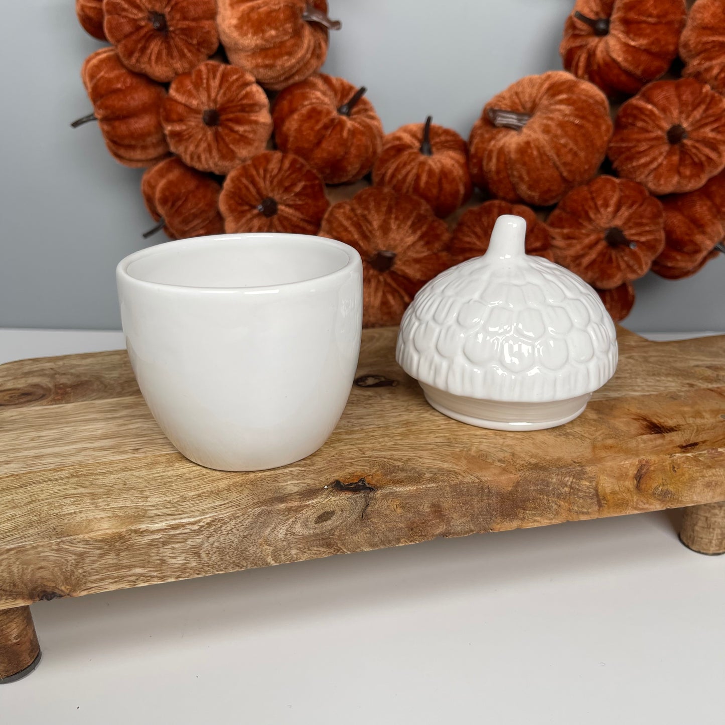 White Rustic Acorn Storage Pot in 2 sizes