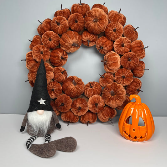 Orange Velvet Little Pumpkins Wreath 46cm