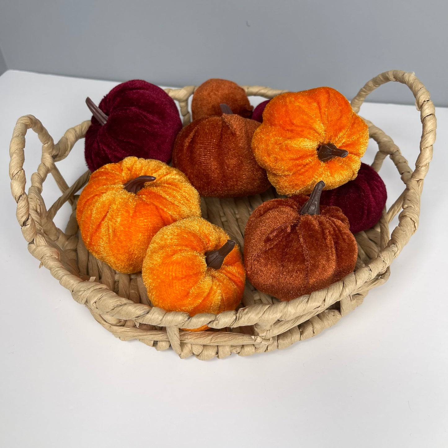 Bag of Velvet Pumpkins - Brown, Burgundy & Orange