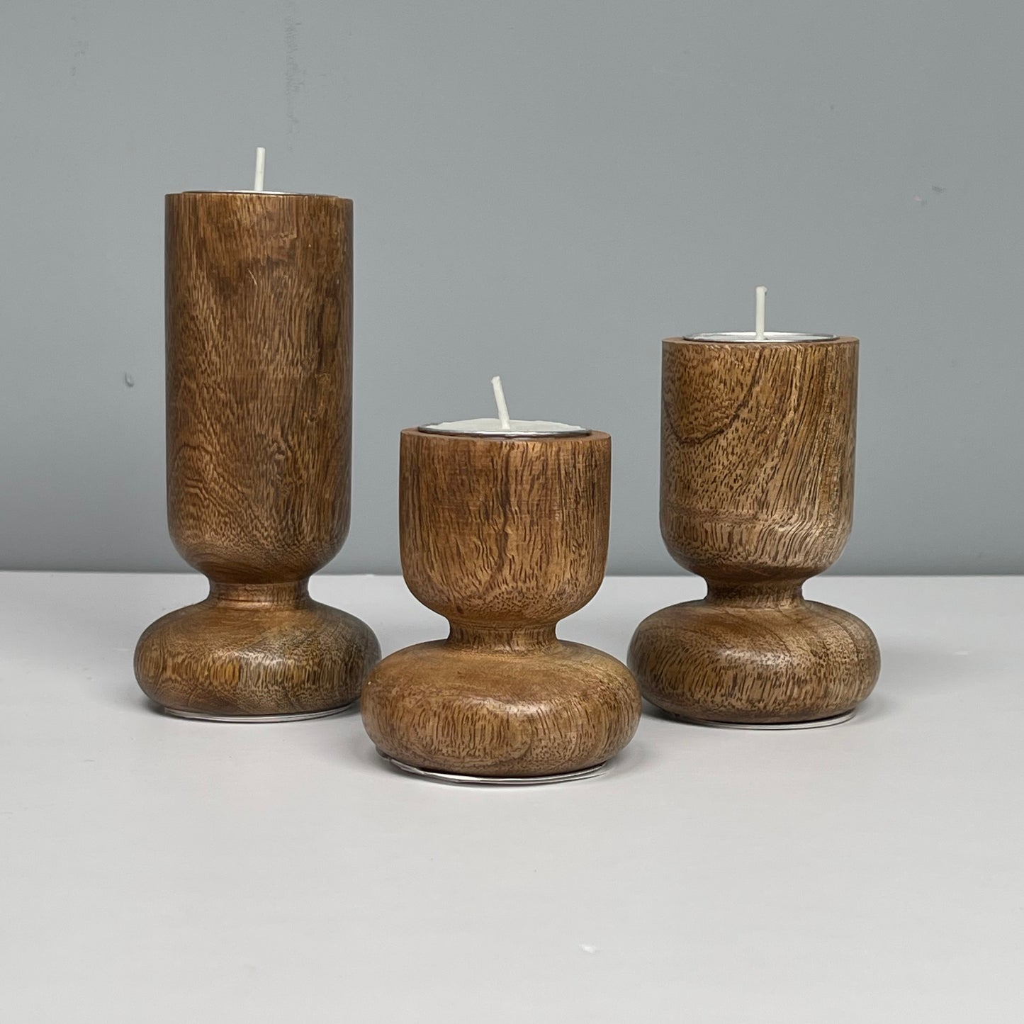 Rustic Mango Wood Tea Light Candle Holders - Set of 3