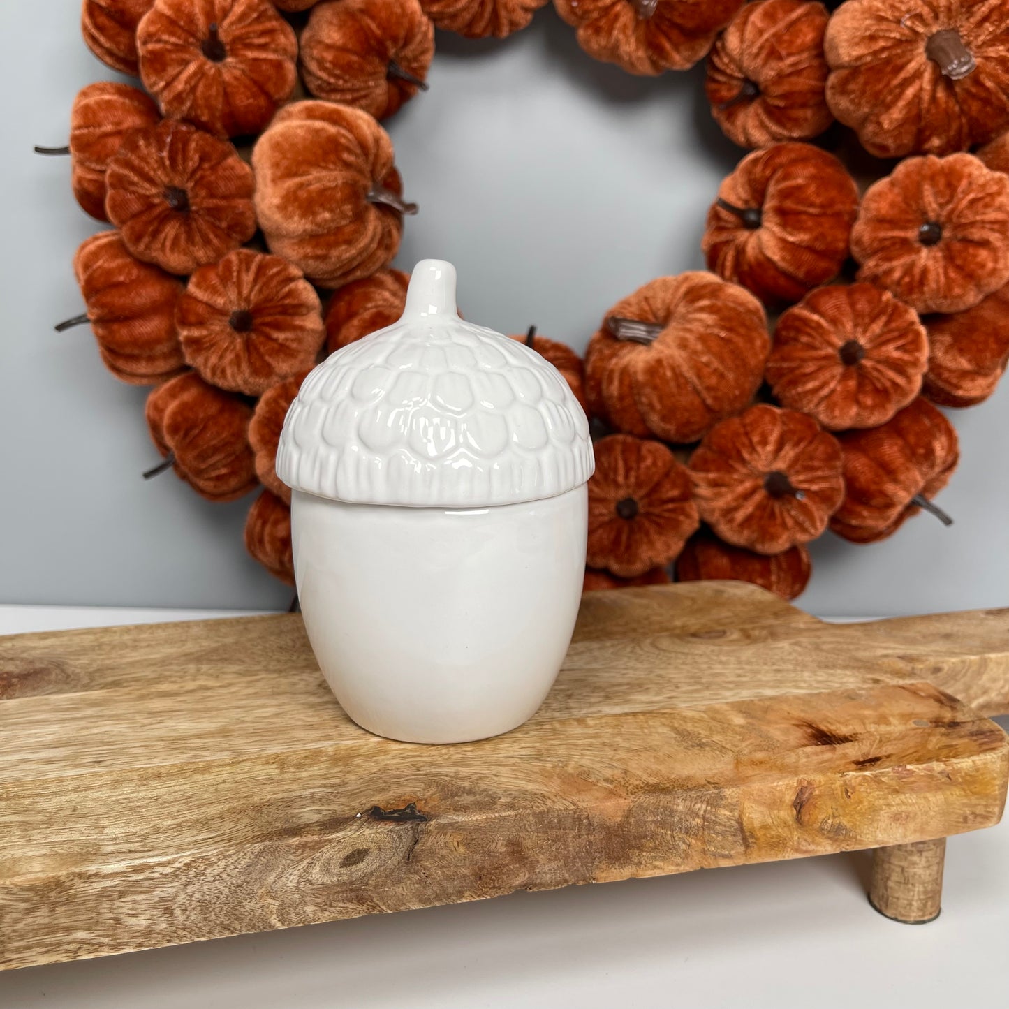White Rustic Acorn Storage Pot in 2 sizes