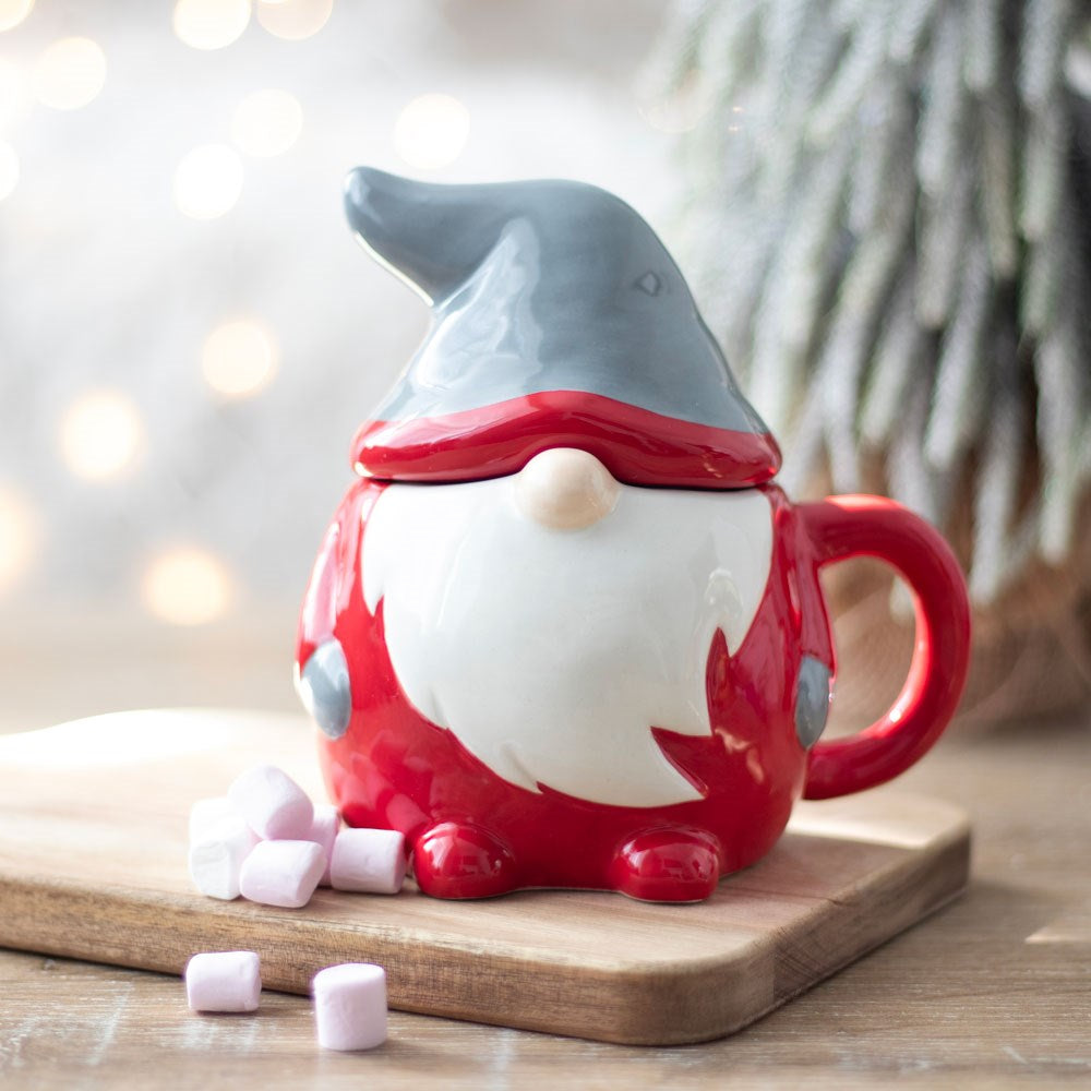 Red Christmas Gonk Mug with Lid