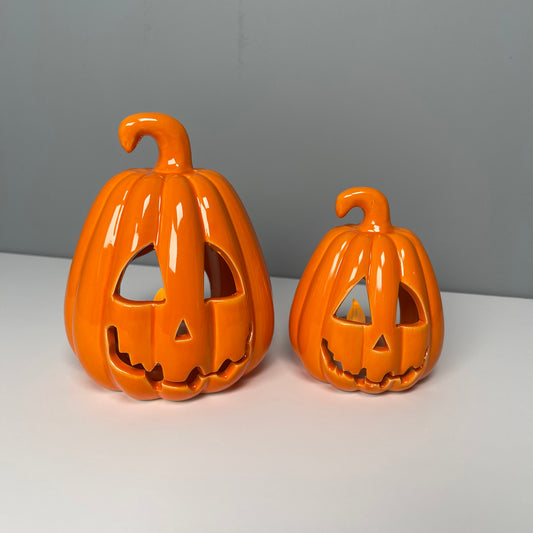 Glossy Orange Carved Pumpkin Lantern
