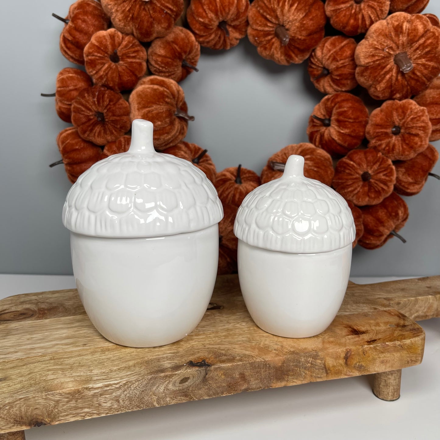 White Rustic Acorn Storage Pot in 2 sizes