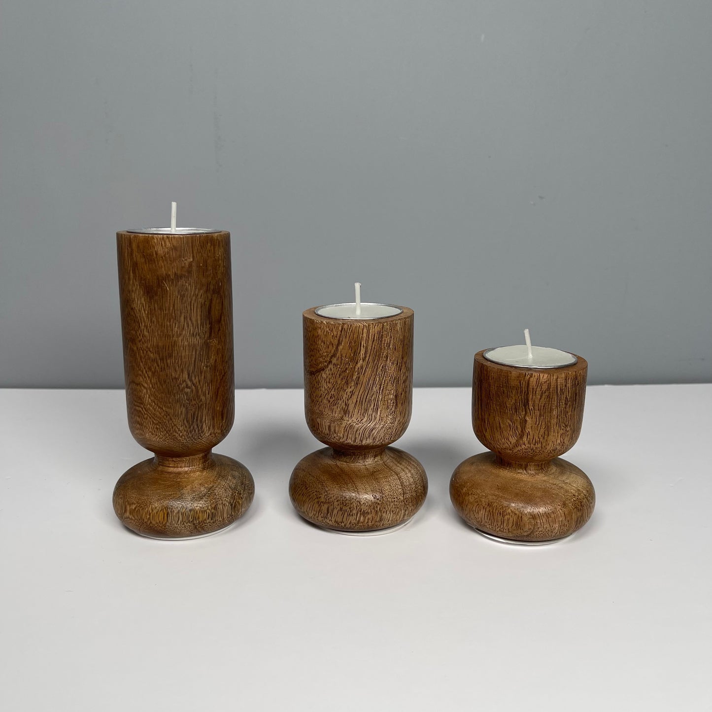 Rustic Mango Wood Tea Light Candle Holders - Set of 3