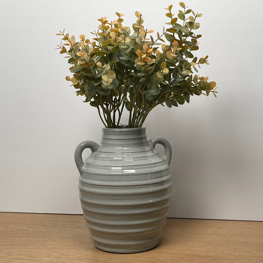 Grey Ribbed Stone Vase