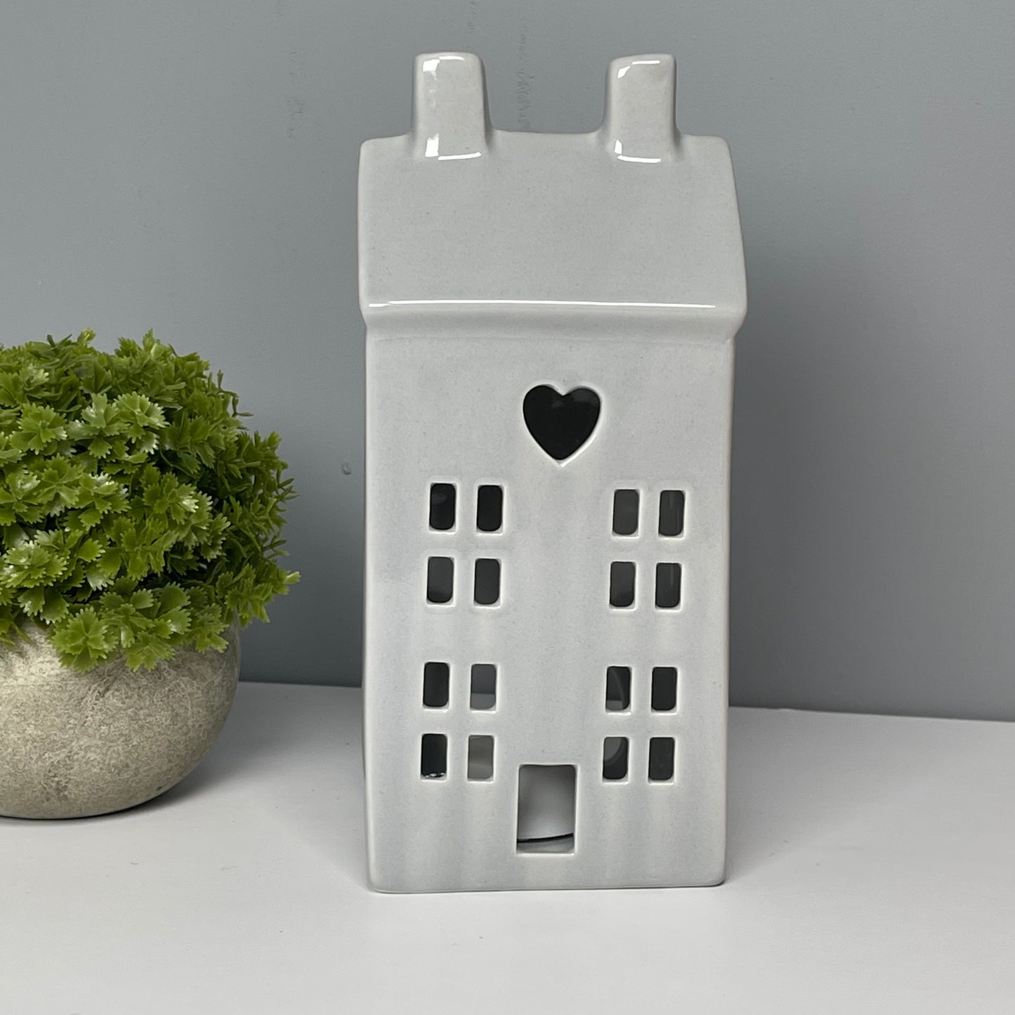 Grey House Tealight Holder with Led Tealight
