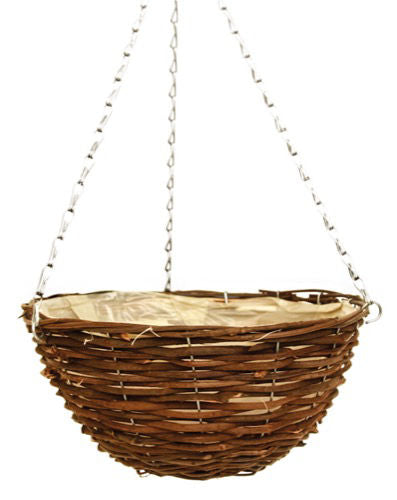 Brown Rattan Round Hanging Basket - 12"