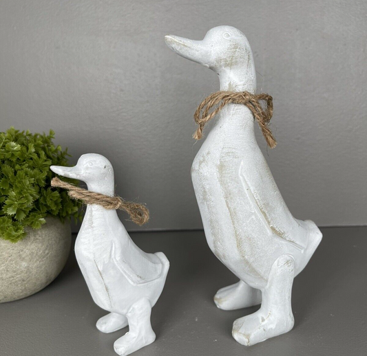 White Rustic Duck & Duckling - Set of 2