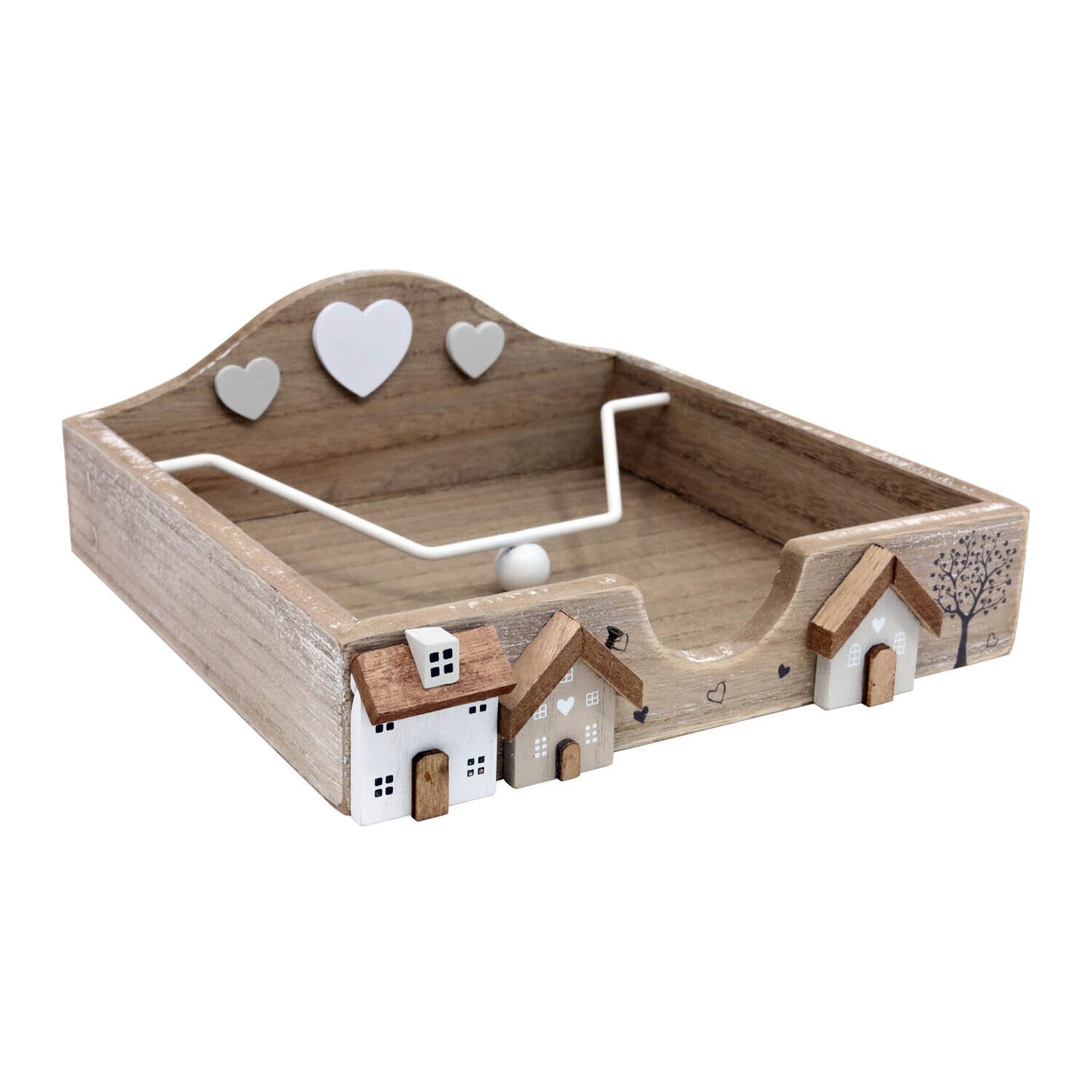 Wooden Hearts & Houses Napkin Holder