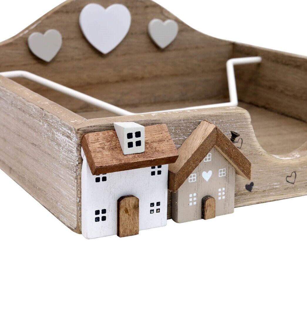 Wooden Hearts & Houses Napkin Holder