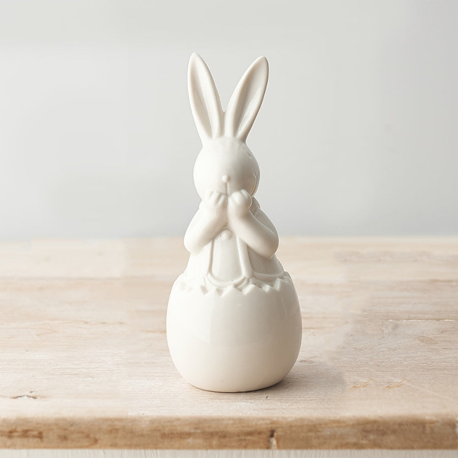 White Ceramic Happy Bunny Ornaments - Set of 2