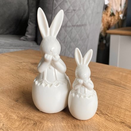 White Ceramic Happy Bunny Ornaments - Set of 2