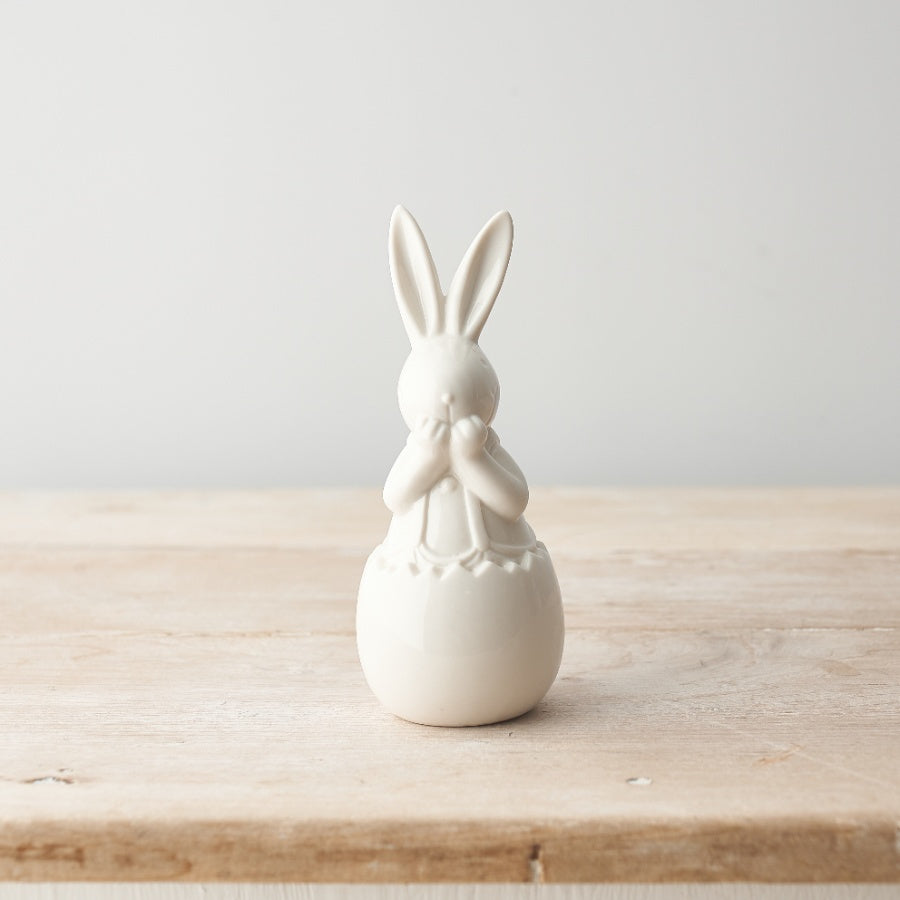 White Ceramic Happy Bunny Ornaments - Set of 2