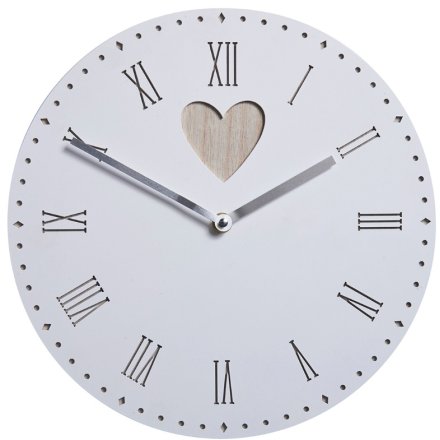 Wooden Heart Wall Clock - White
