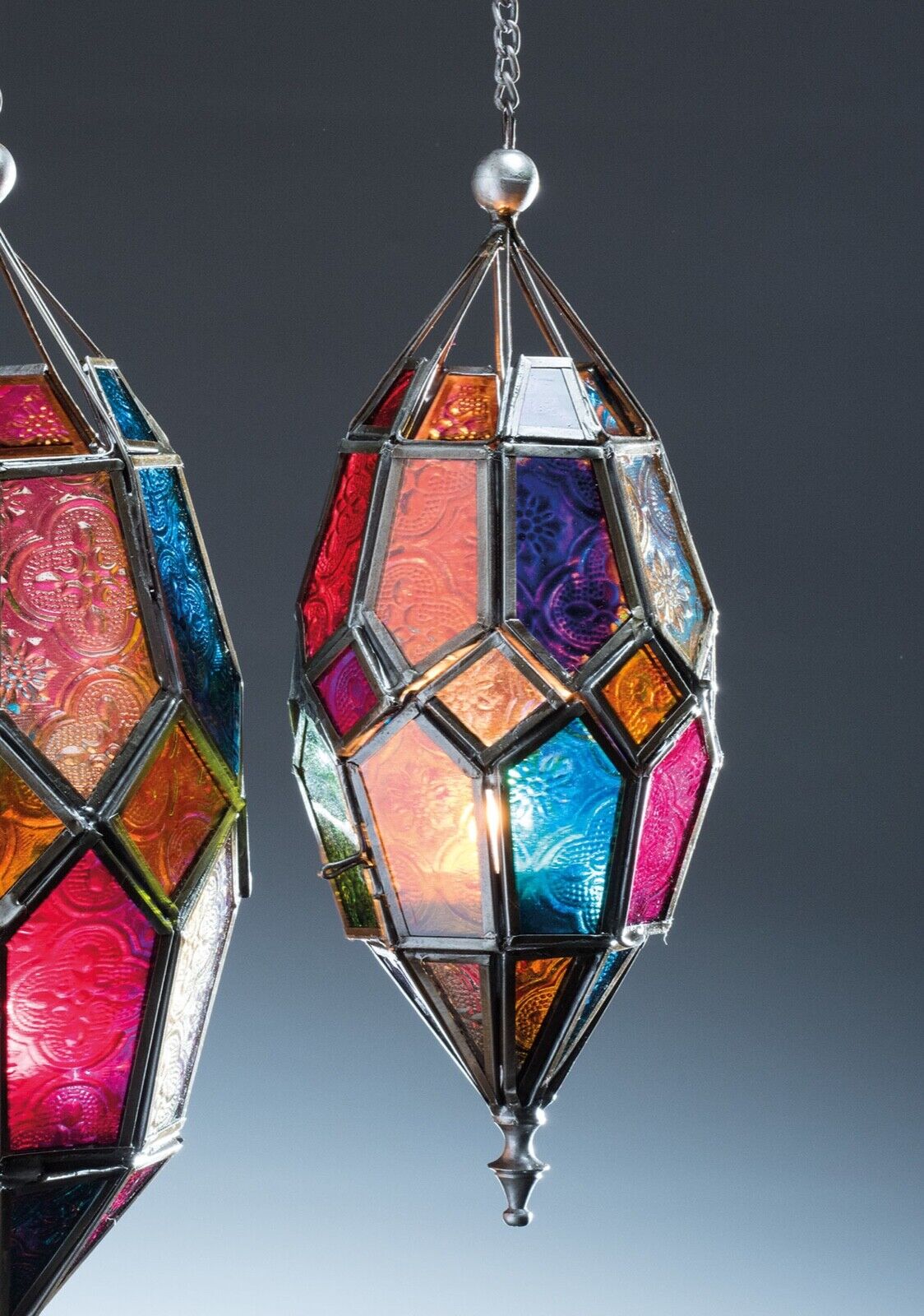 Moroccan Hanging MULTI Coloured Glass Lantern Tea Light Holder  Home Decor Gift