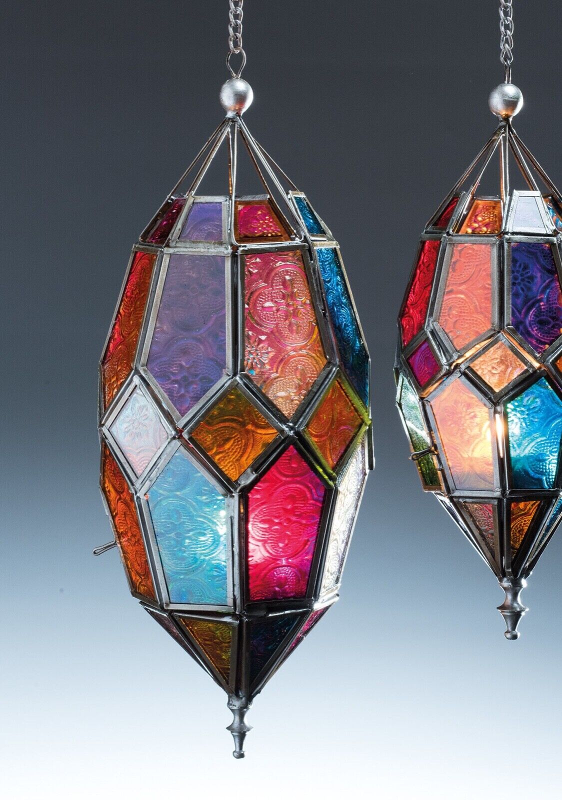 Moroccan Hanging MULTI Coloured Glass Lantern Tea Light Holder  Home Decor Gift