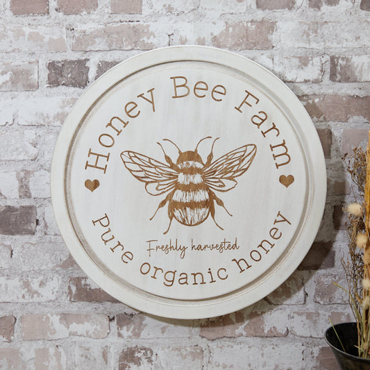 Honey Bee Farm Round Wooden Plaque