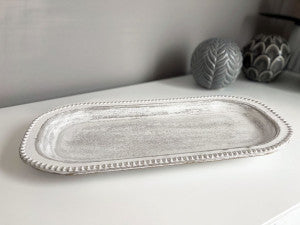 White Rustic Oval Tray with Beaded Deyail
