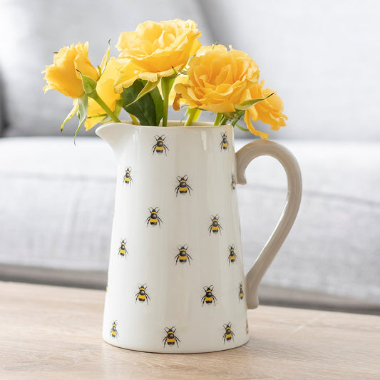 White Ceramic Bee Flower Jug