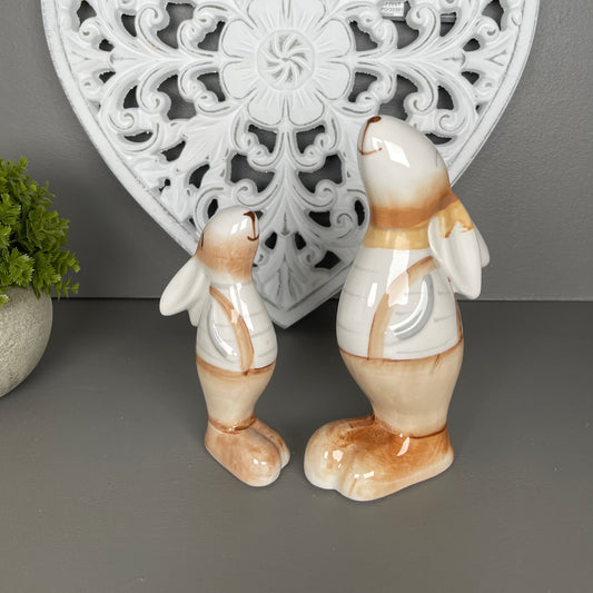 Set of 2 Bunny's in Dungarees - Ceramic Ornaments