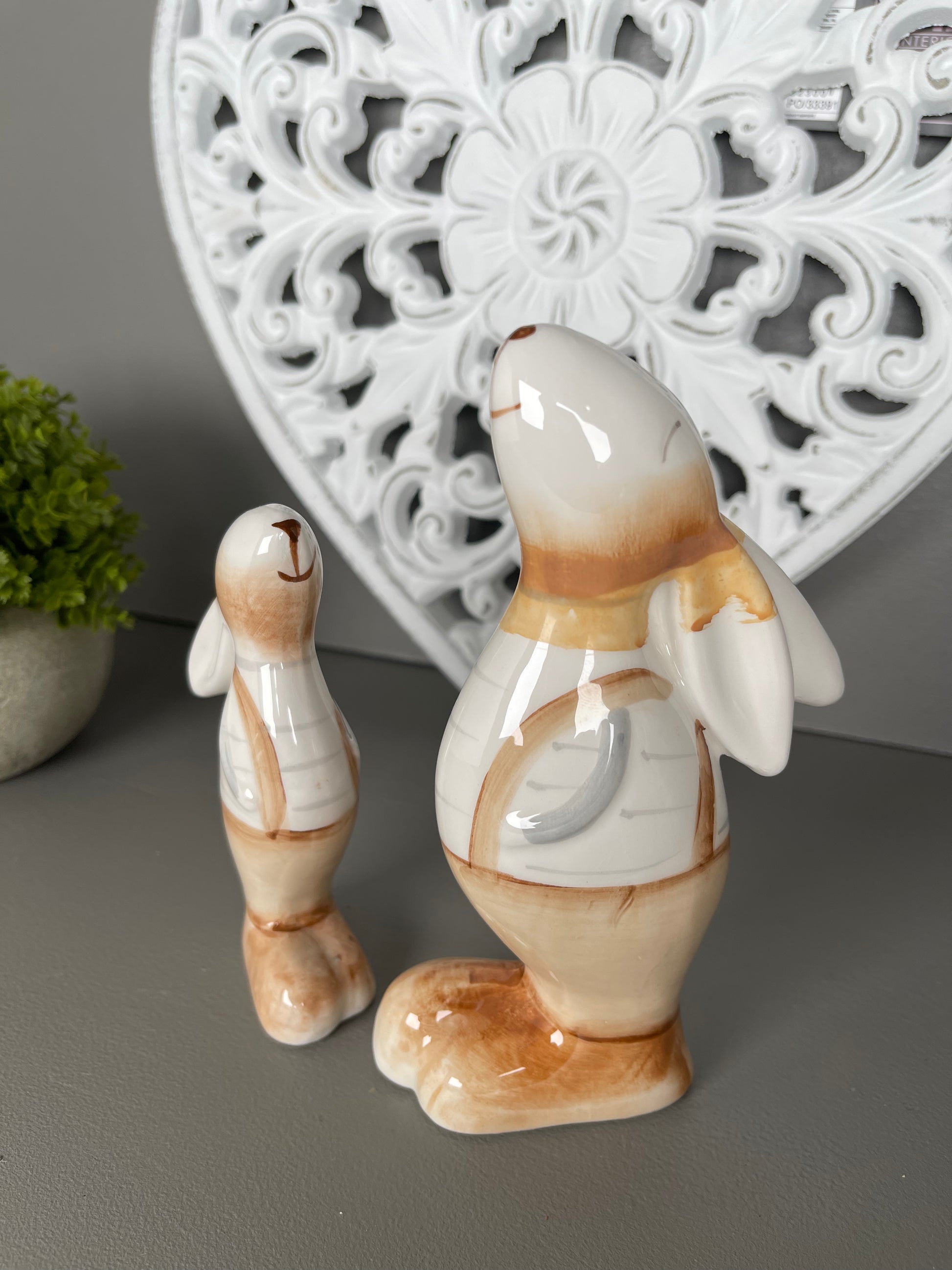 Set of 2 Bunny's in Dungarees - Ceramic Ornaments