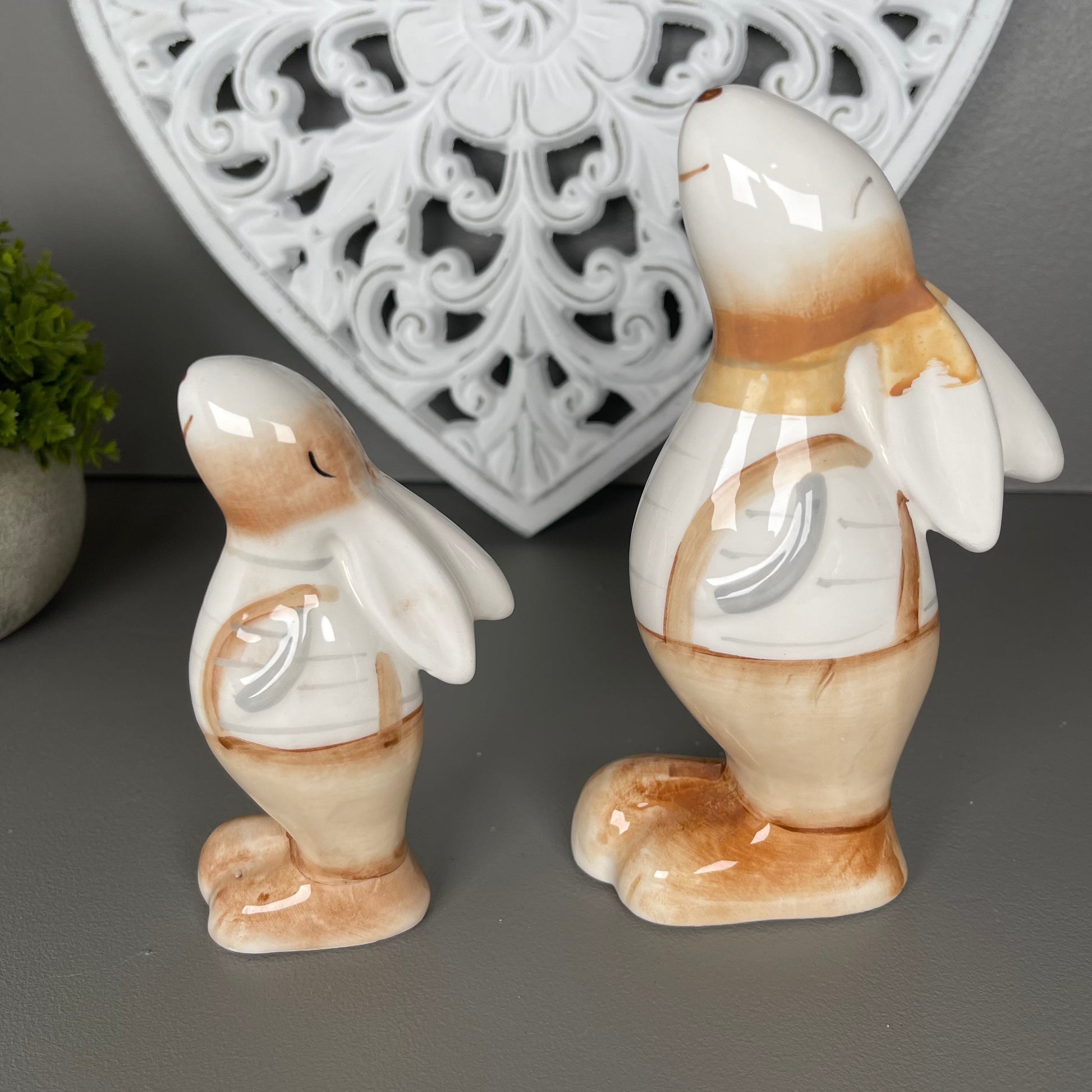 Set of 2 Bunny's in Dungarees - Ceramic Ornaments